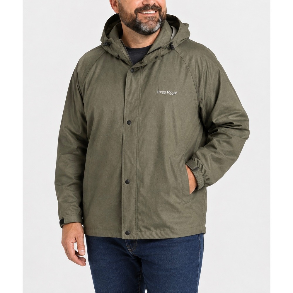 Frogg Toggs Bull Frogg Waterproof Jacket Mens XL Green Rain Coat Hooded Shell